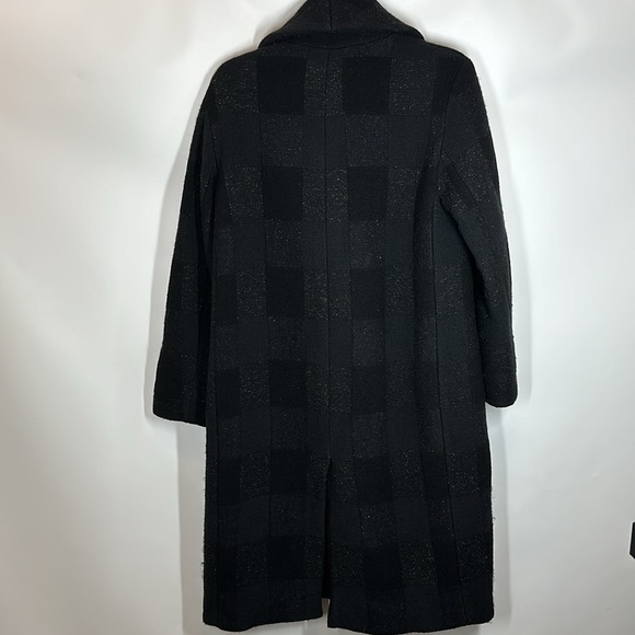 Club Monaco | Women’s Black Block Print Black Wool Coat Jacket - Picture 5 of 9
